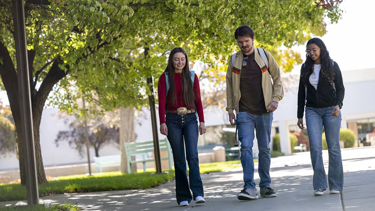 Three SJC students walking on Main Campus