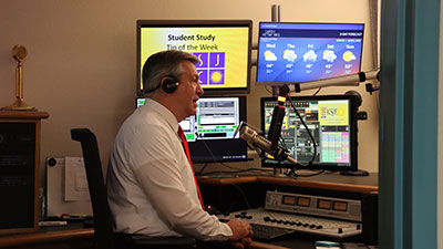 Scott Michlin at the sound booth for KSJE