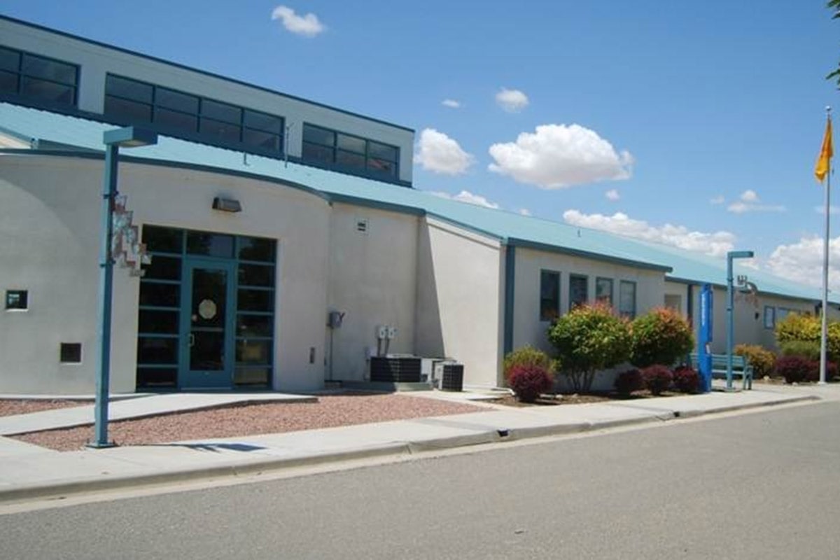 Angled view of the entrance to the San Juan College West Campus located in Kirtland.