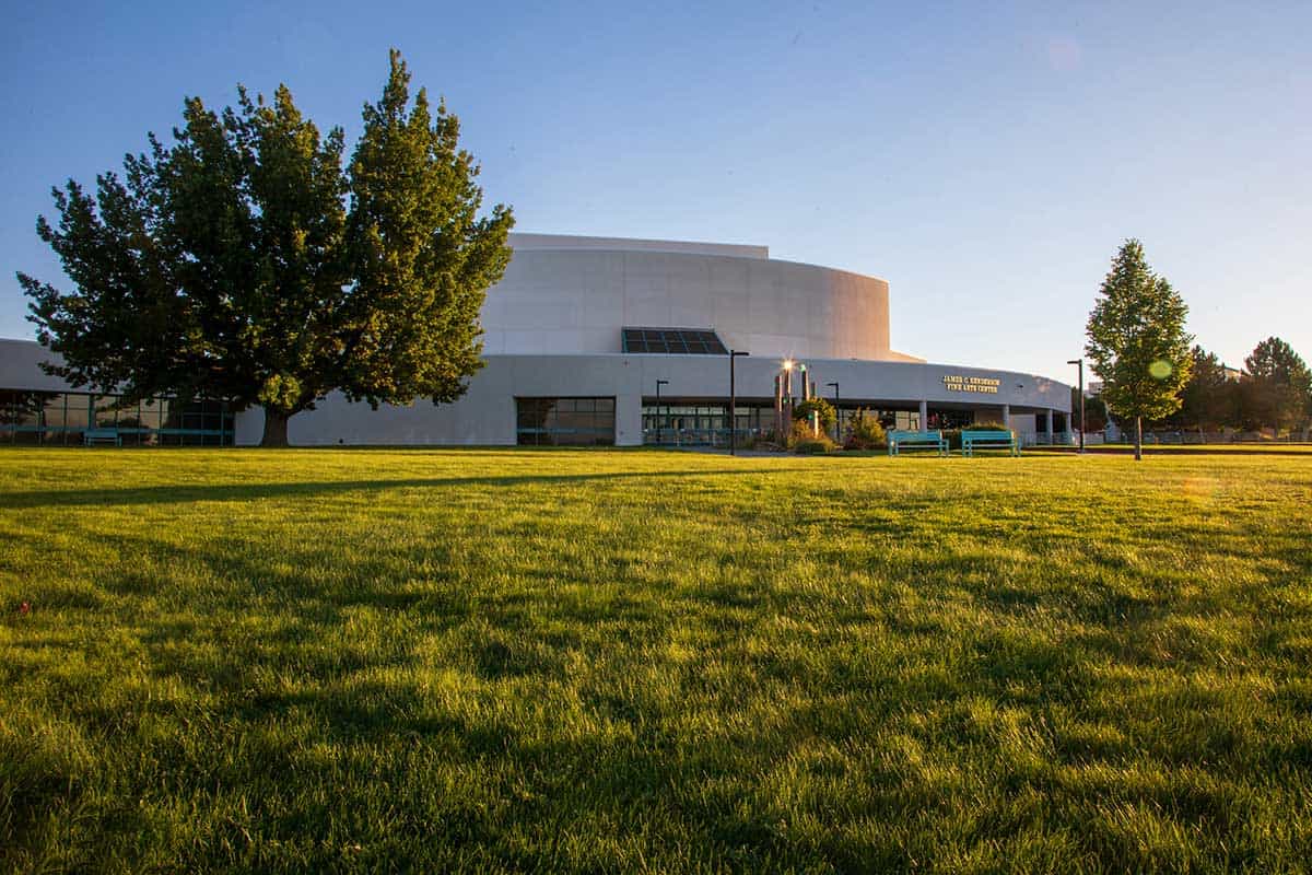 Grassy lawn, outside of Henderson Fine Arts Center