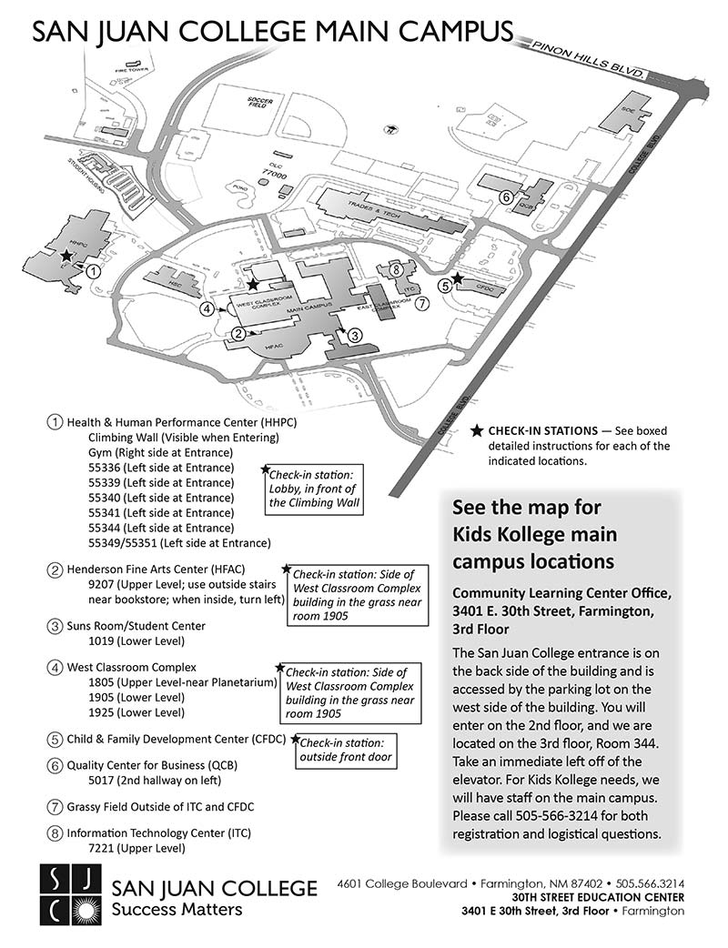 A map of the various classroom locations for Kids Kollege classes