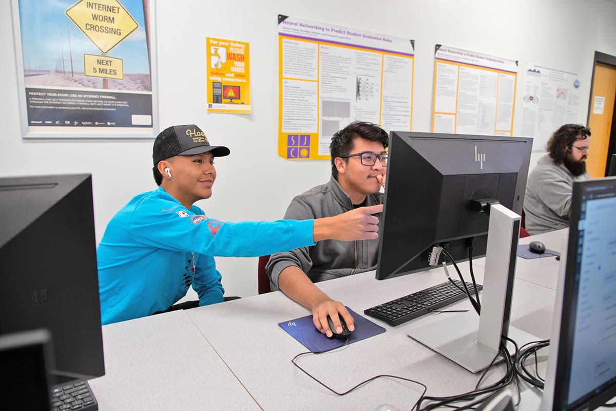 Students working on computers in IT class