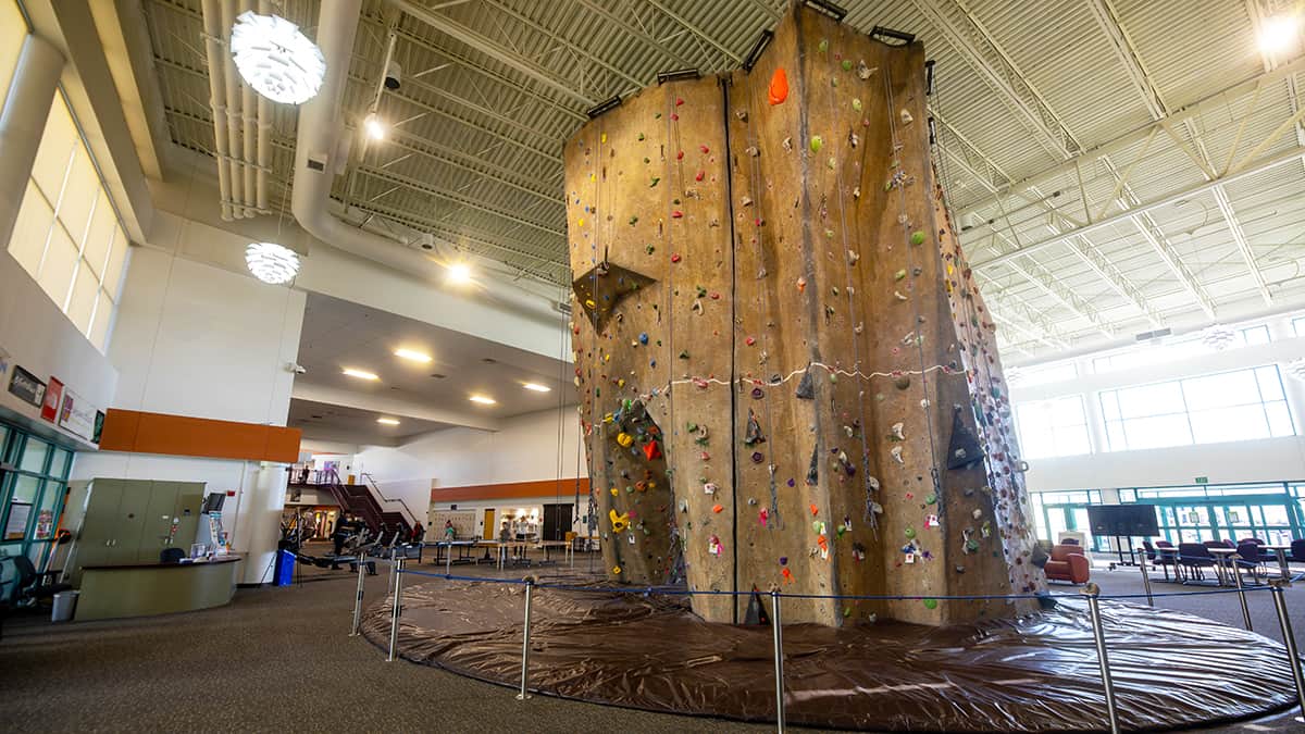 Climbing wall at the Health and Human Performance Center.