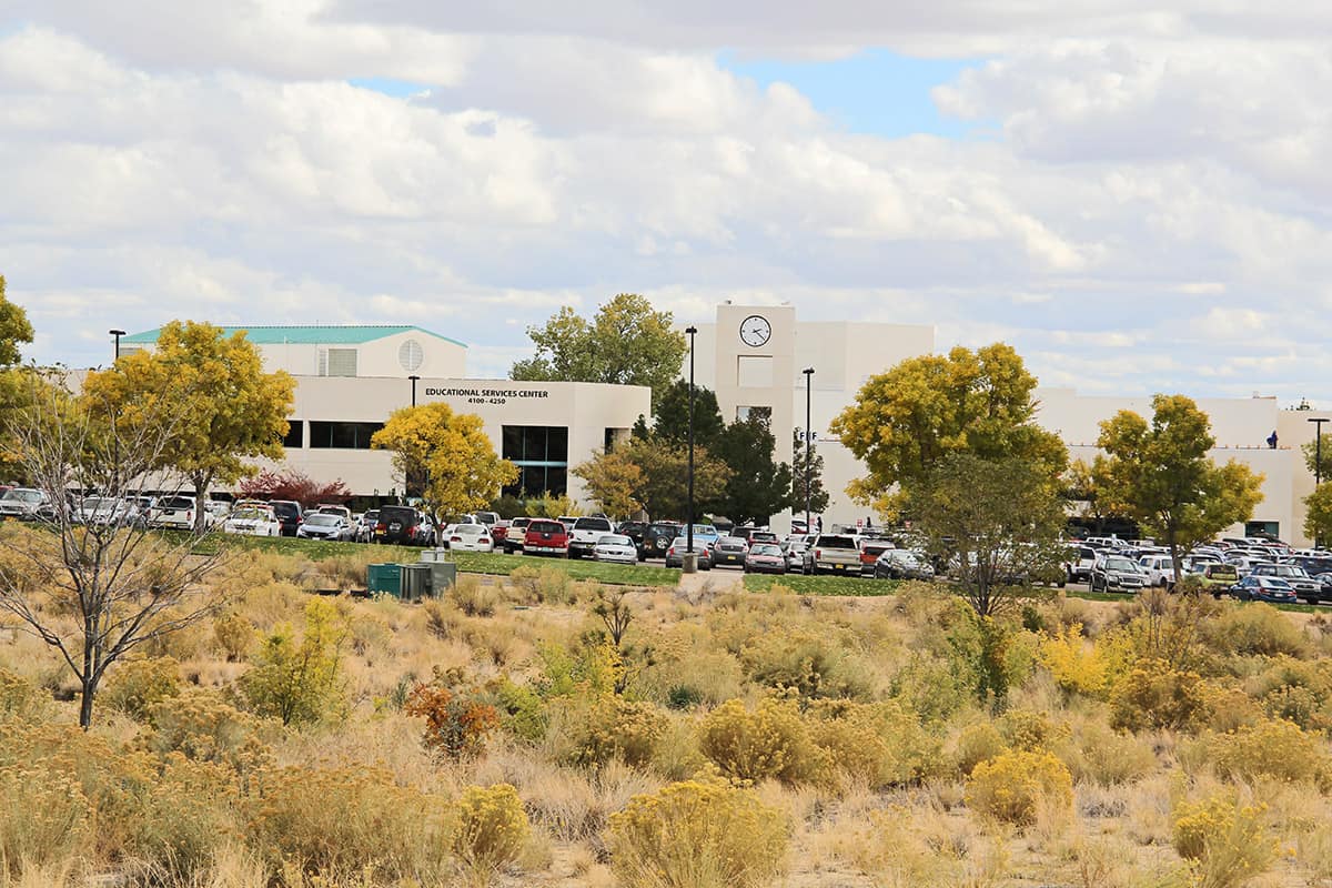 view of clock tower building and main campus