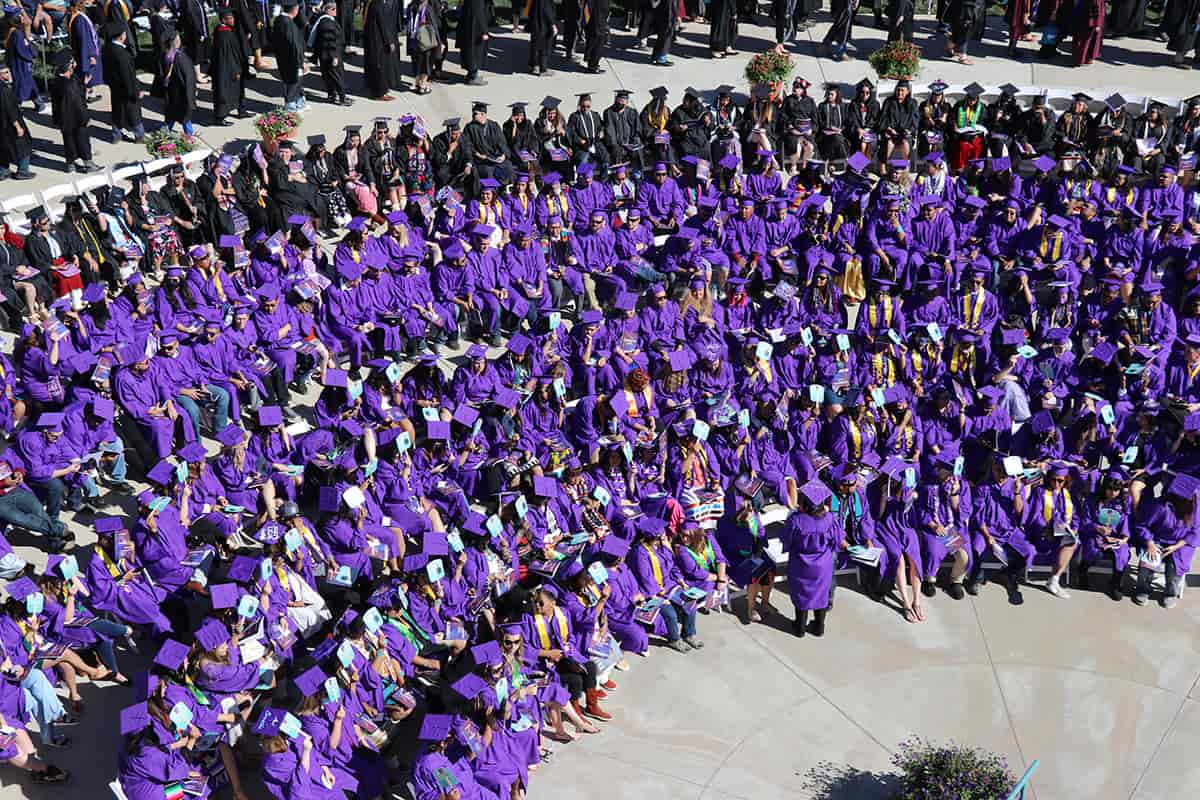 rooftop view of graduation plaza on graduation day