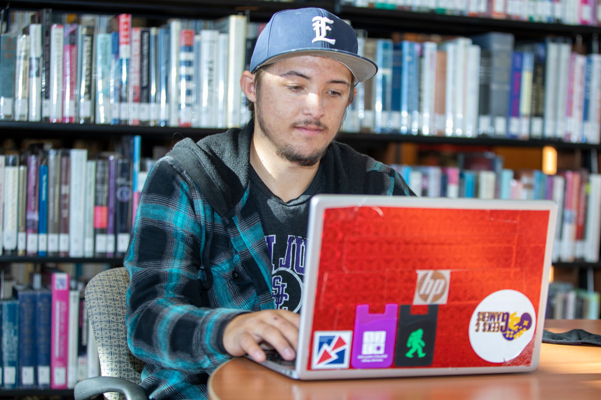 Student in library