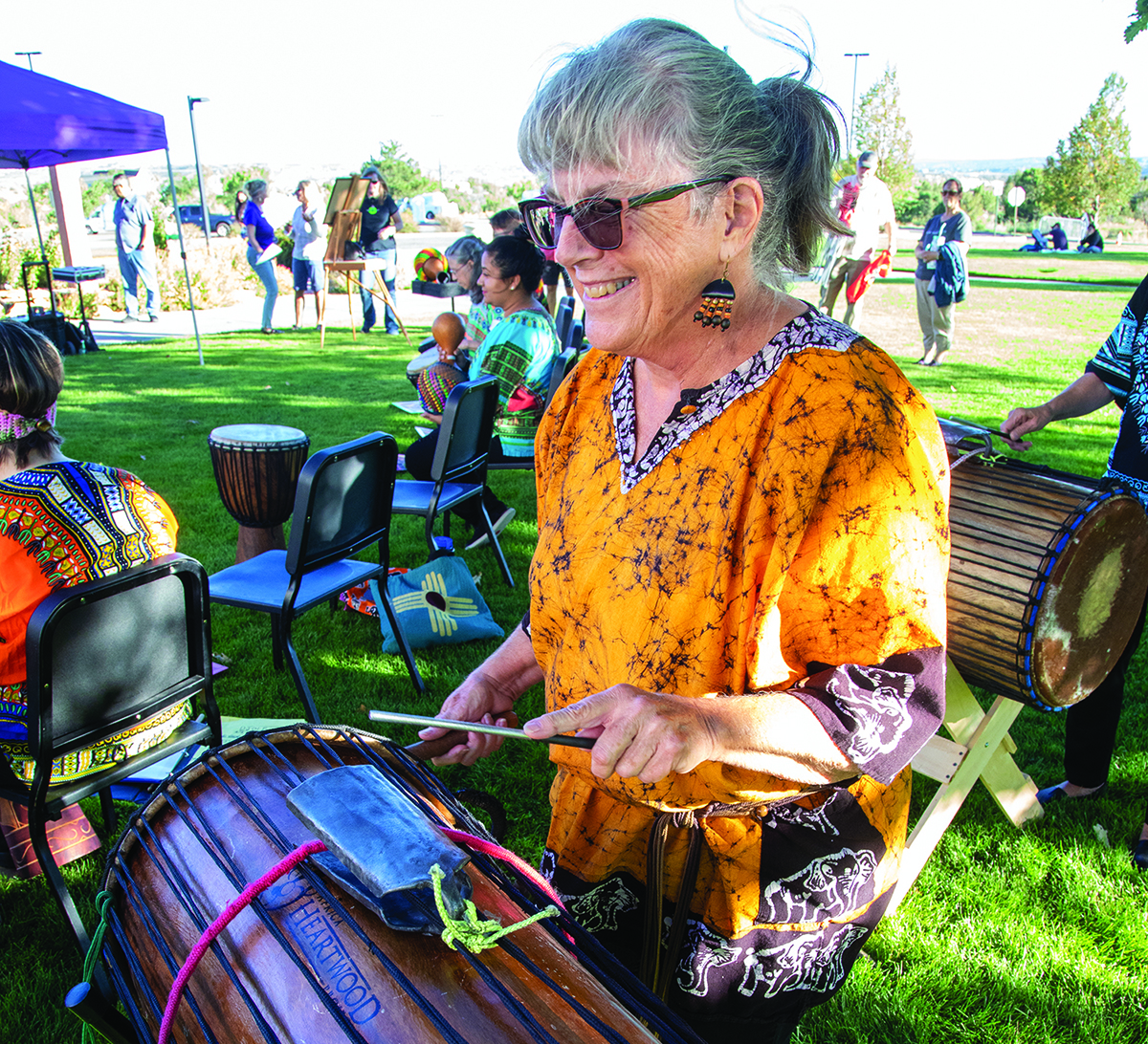 student playing her drum