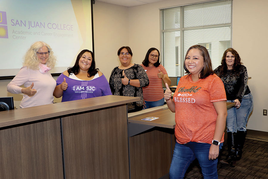 Gail Janezich, ACE Instructor and Academic Coach; Jennifer Martinez-Maestas, ACE Center Director; Nadine Smith, ACE Instructor and Academic Coach; Pandora Thompson, ACE Administrative Assistant II; Vanessa Bedonie, ACE Data Management Analyst; and Darla Santillanes, ACE Lead Instructor and Onboarding Coordinator.