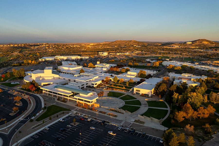 San Juan College Main Campus aerial shot at sunrise